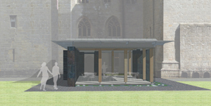 Architects drawing of the 50 square metre dining pavilion onto the west face of the historic Langley Castle